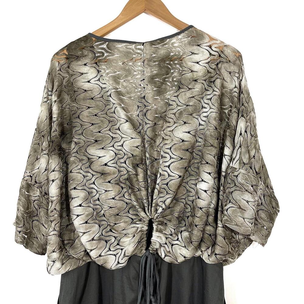Black Halo Women’s Size 12 Large Grey Metallic Lace Blouson Top Dress Pockets - Picture 9 of 12